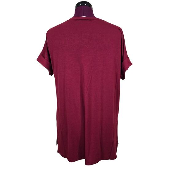 Women's Zenana Maroon Cuffed Sleeve Tunic Tee | Size Medium - Picture 3 of 11